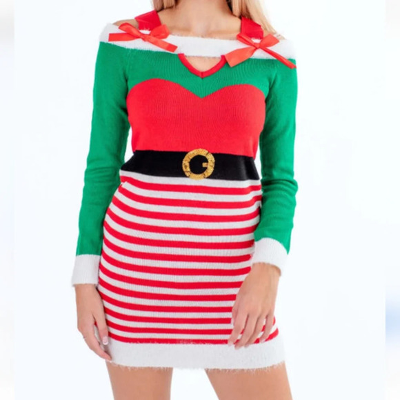 Derek Heart Christmas Festive Holiday Elf Dress, L - Picture 4 of 9